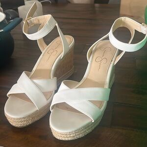 Fancy white womens wedges